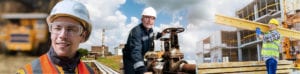 Composite of West Virginia coal miner, gas pipe fitter and construction worker