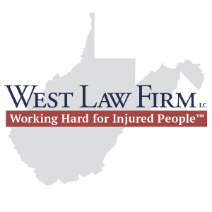 Map of WV with West Law Firm working hard for injured people slogan
