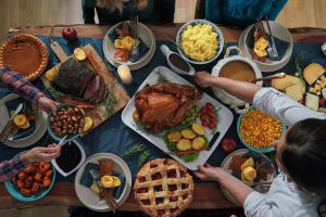 Thanksgiving food layout with all the trimmings